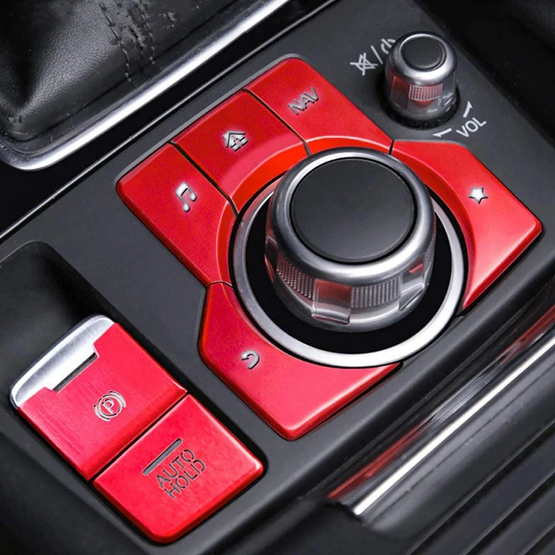 

7Pcs Red Electronic Handbrake Multimedia Button Cover Trim for Mazda 3 6 CX-5 CX-9 2016-2020 Center Console Sticker