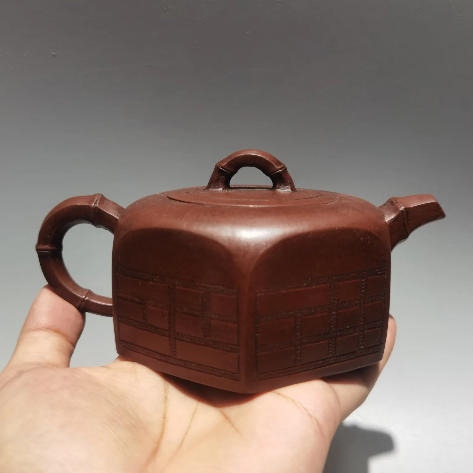 

6" Chinese Yixing Zisha Pottery Tai Chi hexagonal pot gossip purple clay pot kettle red mud Ornaments Gather fortune Town house