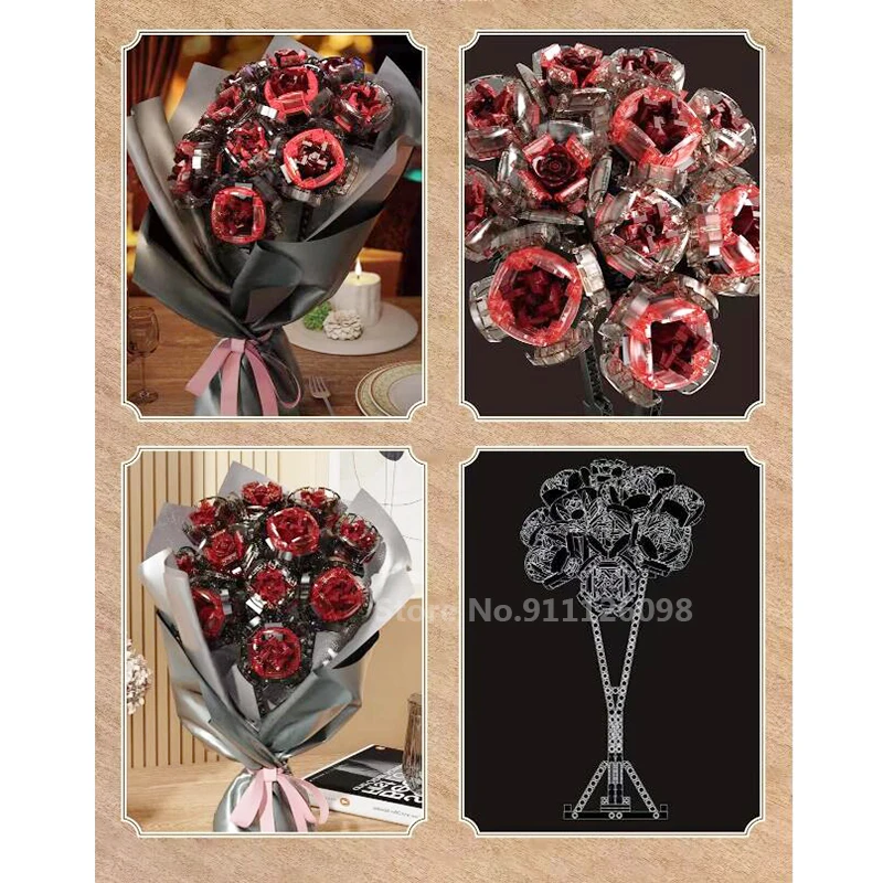 

No Box 92009 Ine Red Roses Building Blocks With Wrapping Paper Girlfriend Gifts Birthday Gifts Toys Bouquet Decoration