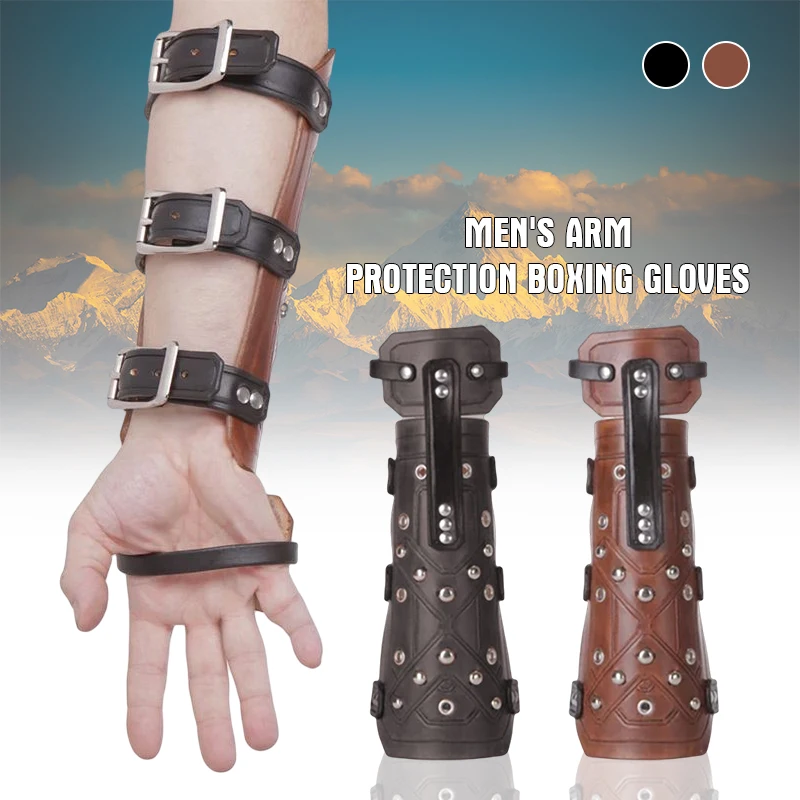 

1 Pair Medieval Punk Men Armguard Samurai Pu Leather Armor Bracer Retro Belt Buckle Rivet Knight Gauntlet Cosplay Wristbands