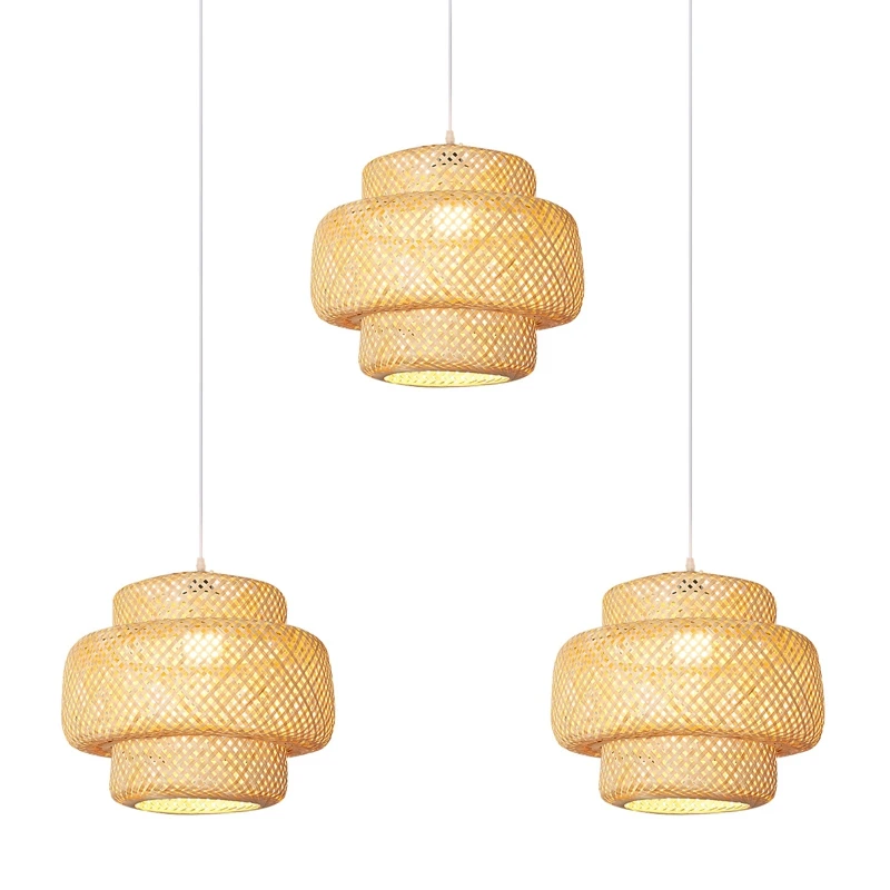 

3X Handmade Bamboo Lampshade Pendant Ceiling DIY Restaurant Aisle Lamp Shades Weave Hanging Light (Without Light Source)-FS-PHFU