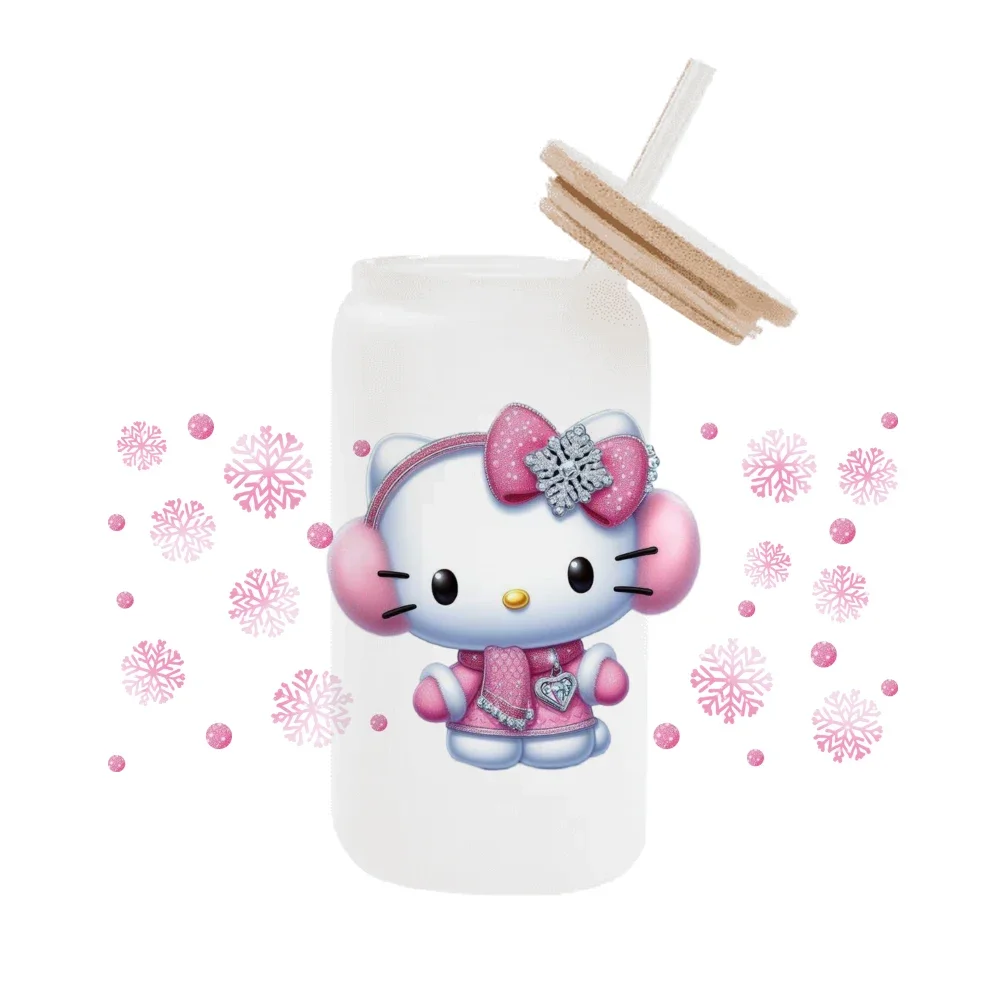 Модный мультфильм Hello Kitty Christmas For Libbey 16oz Can Glass 3D Водонепроницаемый УФ DTF Кофе Wrap