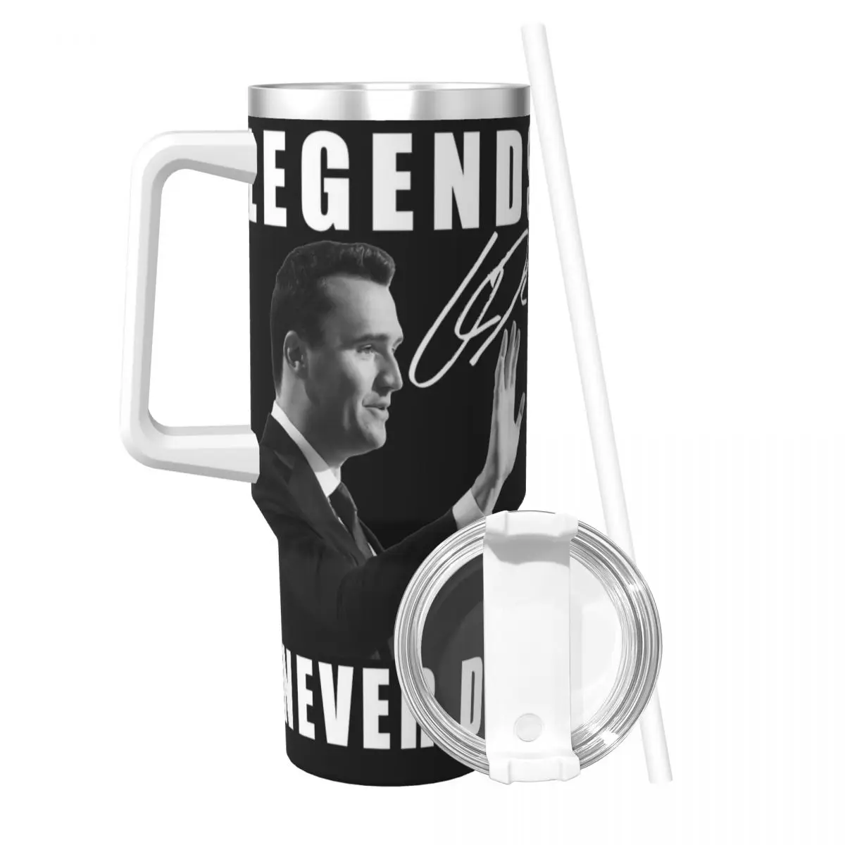 Фото Charlie Kirk Tumbler Legends Never Die Бутылка для холодной и горячей воды Сохранение тепла Термочашки из нержавеющей стали Чашки для вождения Чашка №2