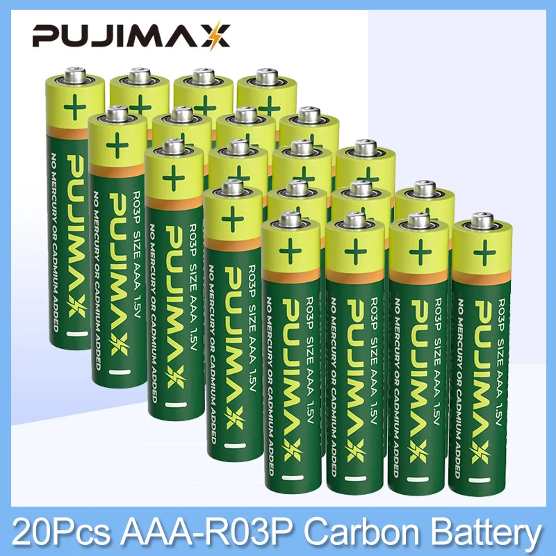 Оригинальные батареи PUJIMAX R03P AAA из углеродного цинка, 20 шт., 1,5 в, одноразовая сухая батарея для камеры, радио, игрушек, фонарика, аксессуары