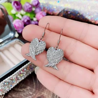 new vintage silver plated heart angle wings drop earrings for women punk fashion jewelry wedding party gift accessories earring