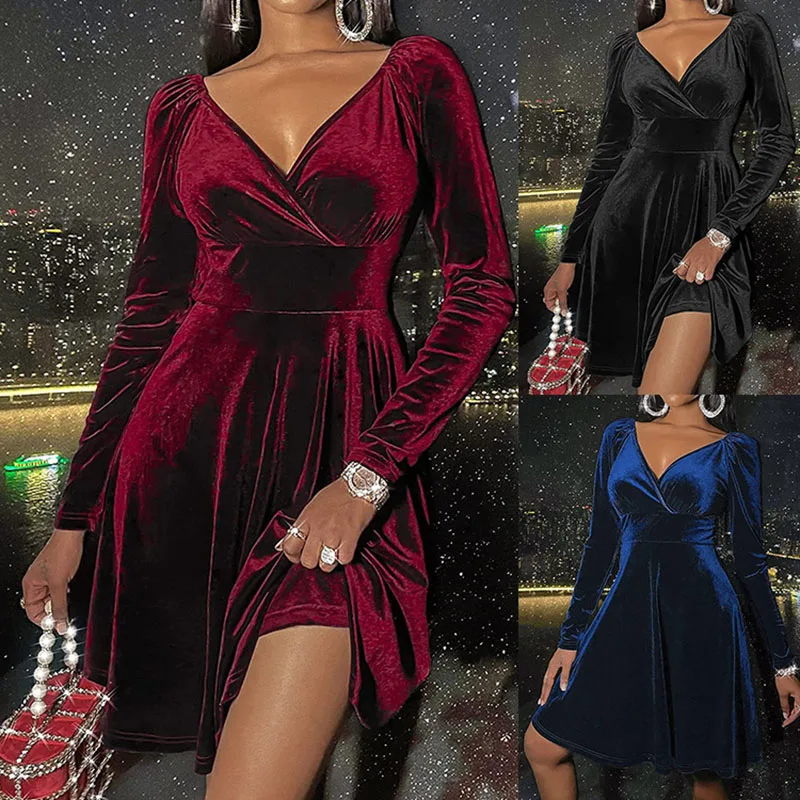 

Новогоднее праздничное платье, Осень-зима 2022, женское повседневное мини-платье с длинным рукавом, элегантные милые рождественские платья