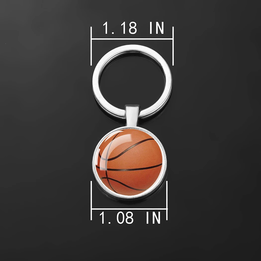 Creative Football Pendant Keychain Double Side Sports Ball Basketball Tennis Golf Volleyball Glass Cabochon Gem Keyrings Pendant images - 6