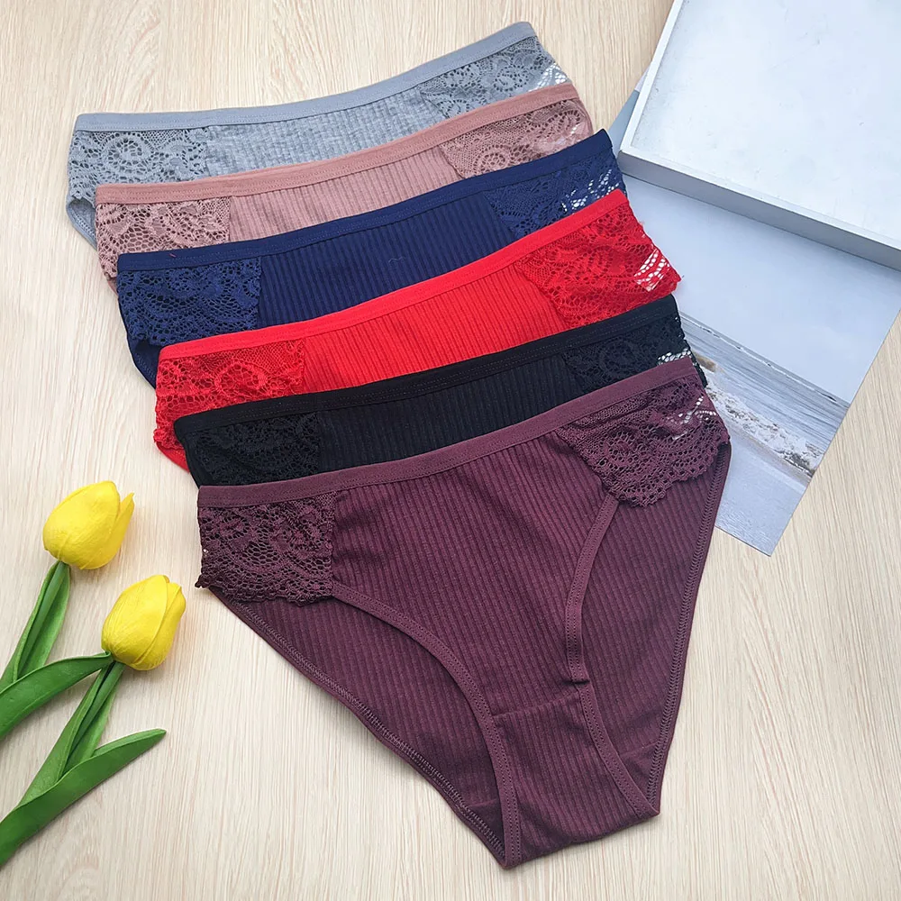 Moonflame 3 шт./компл. хлопковое нижнее белье в полоску женские кружевные трусики