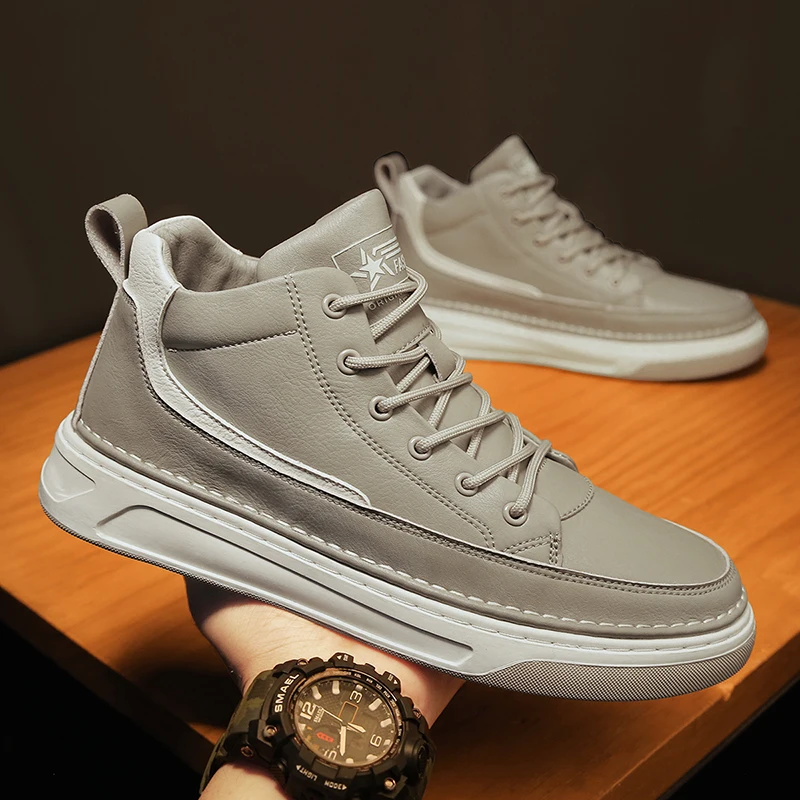 

Trendy Men's Winter Boots With Warm Fur Luxury Microfiber Lace Up Flat Sole Boots For Men Outdoor Walking Men's Casual Shoes