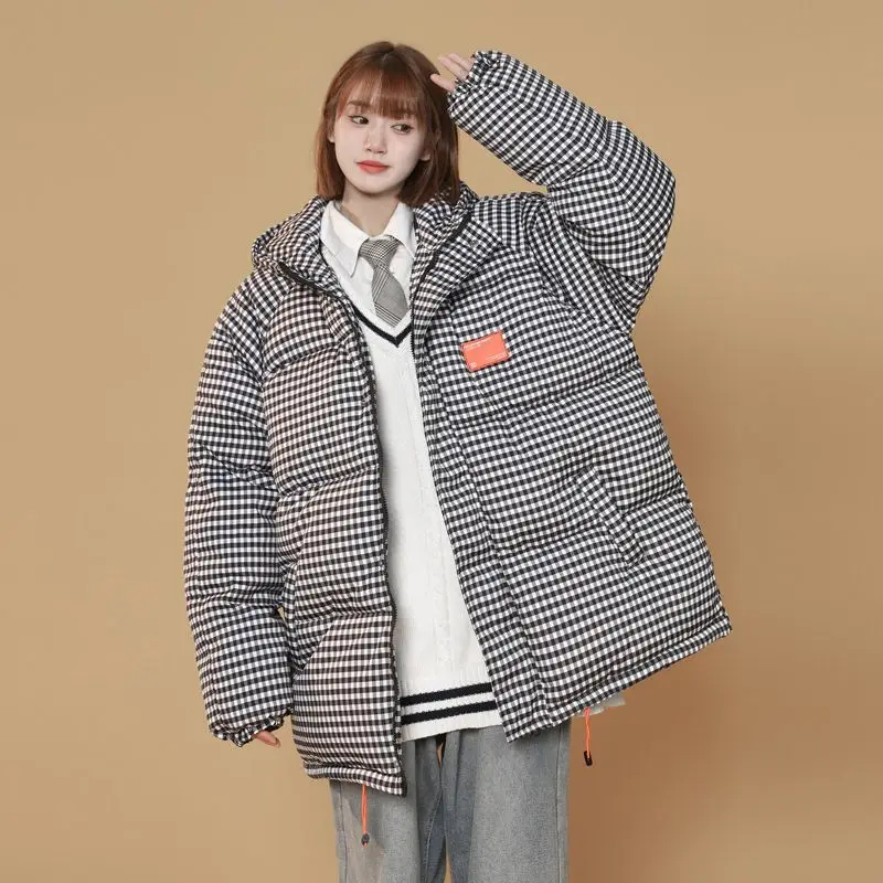 Oversize New Winter Coats for Women Parkas Jackets Checked Cotton Padded Jacket Warm Thick Outerwear Korean Fashion