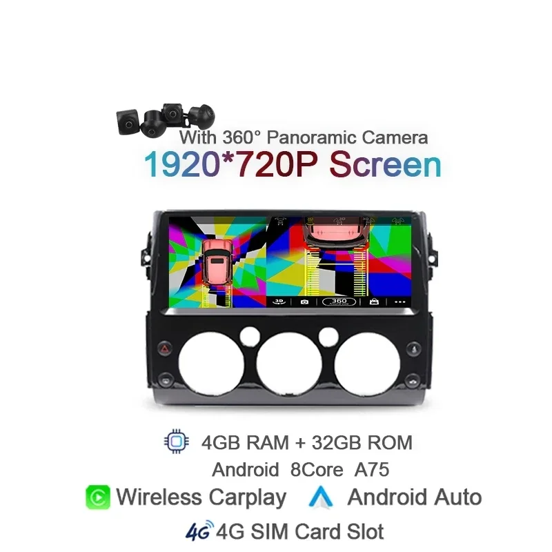 

Carplay 1920*720 IPS 2 din Android 14 автомобильный радиоприемник для Toyota FJ Cruiser 2007 2008-2017, автомобильный GPS-навигатор, стерео 8 + 128G Bluetooth