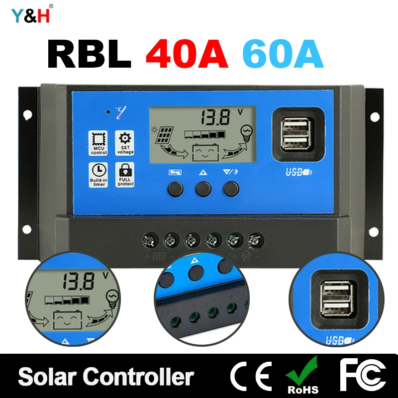 Контроллер заряда солнечной батареи 60A 50A 40A PWM 12В 24В регулятор панели бытовое