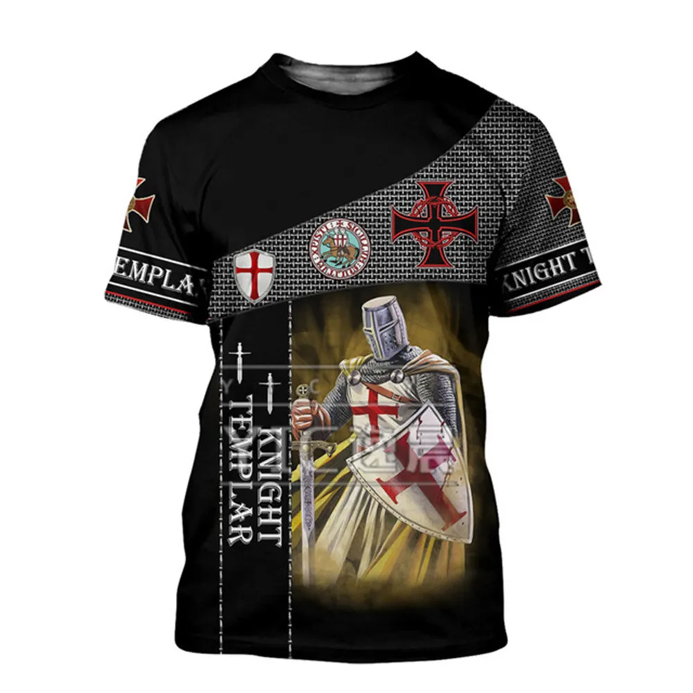 

Retro Samurai Pattern Knights Templar 3D Print TShirt Streetwear Spring Autumn Short Sleeve Oversized T-Shirt Loose Men Clothing