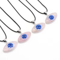 natural rose quartzs pendant necklace horse eye shape natural agates stone pendant necklace for jewerly party gift 19x37mm