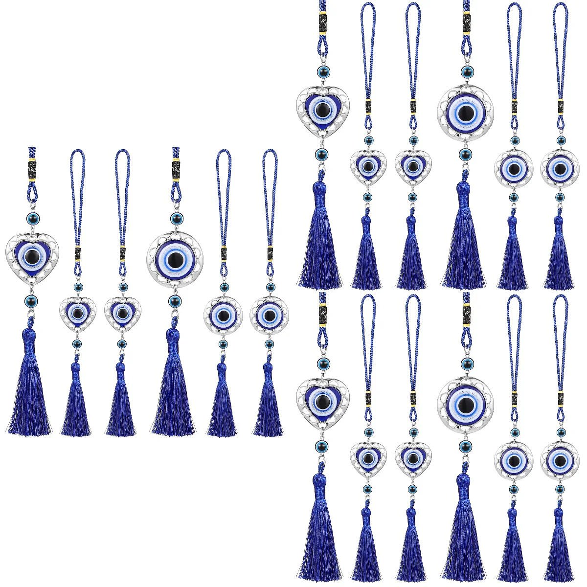 

18 Pcs Car Hanging Ornaments Hanging Round and Heart Shape Eye Bead Tassel Charms Accessories for Rear View Mirror
