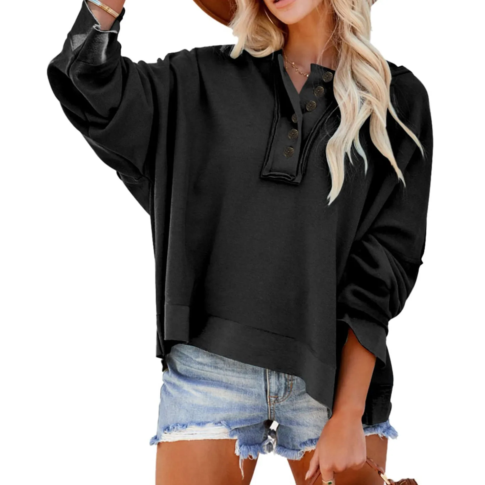 

Soft Womens Hoodie Sweatshirts Womens Casual Loose Button Down Long Sleeve Hoodies Sweatshirts Women's Lightweight Hoodie