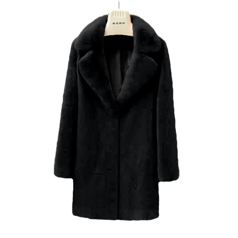 Women's Leather Fur Coat Mid-Length Imitation Fur Coat Top Women's Autumn and Winter Plush Faux Fur Coat