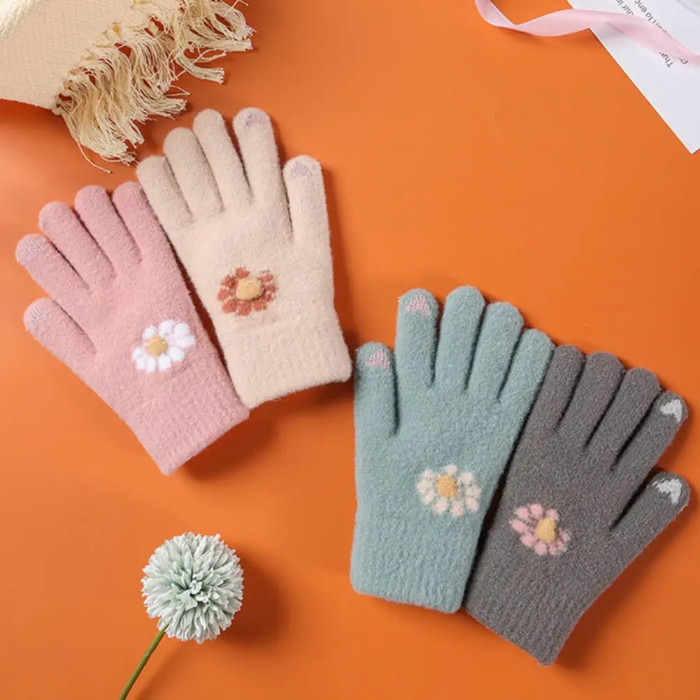 

Casual Women Gloves Washable Fall Winter Ladies Motorcycle Cycling Gloves Flower Pattern Soft Girls Gloves for Winter