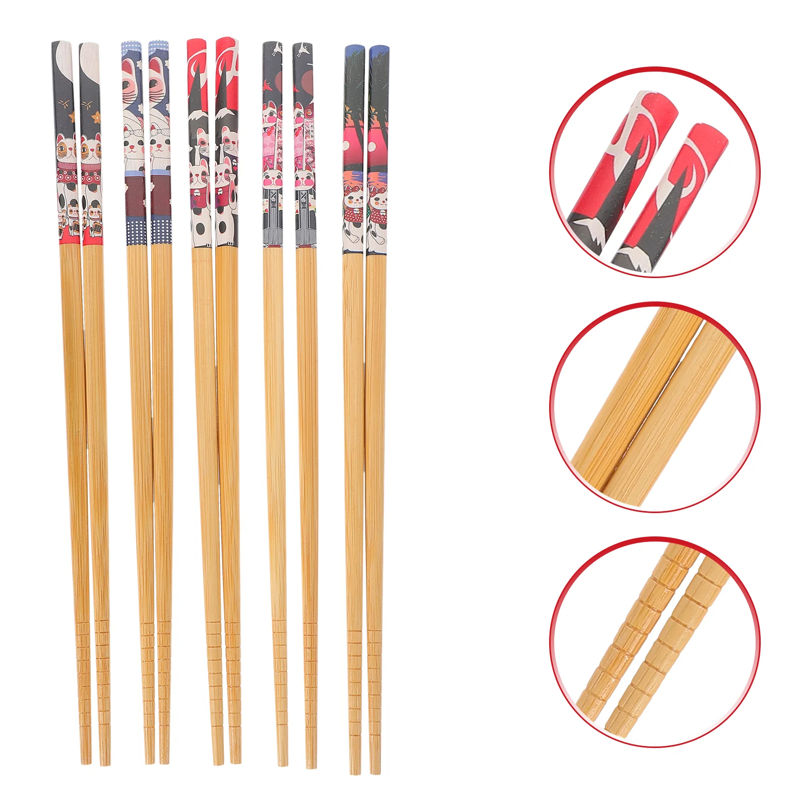 

5 Pairs Bamboo Chopsticks Ramen Reusable Portable Dishwashers Daily Use Multi-function Dinner Food Toddler Serving Utensils