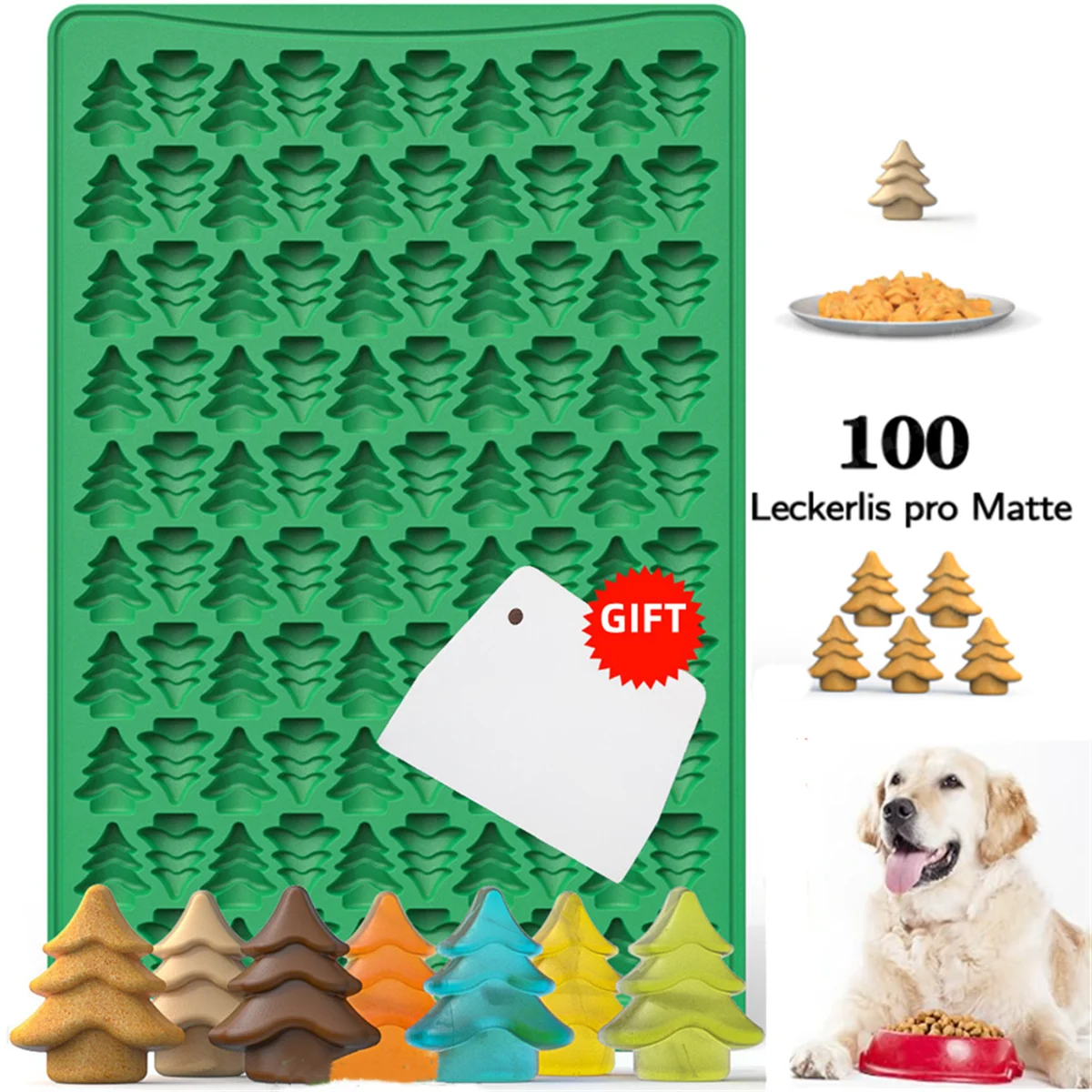 

100 Christmas Tree Shape Silicone Molds Food Grade Mini Gummy Mold for Baking Cookies Pudding Jelly Dog Biscuit