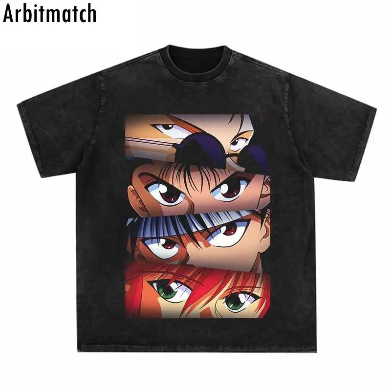 

Футболка мужская с круглым вырезом, короткий рукав, хлопковая рубашка оверсайз, в стиле хип-хоп, с принтом аниме, уличная одежда, лето 2023