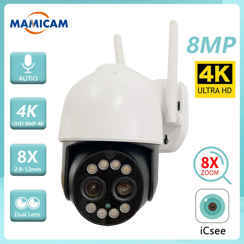 

IP-камера видеонаблюдения с двойным объективом, 4K, 8 Мп, Wi-Fi, 2,8 мм-12 мм