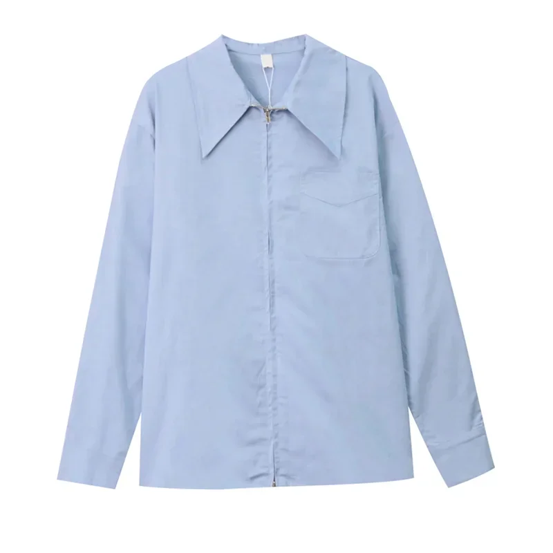 Korejepo белые рубашки с двойной молнией женские осенне-зимние однотонные простые