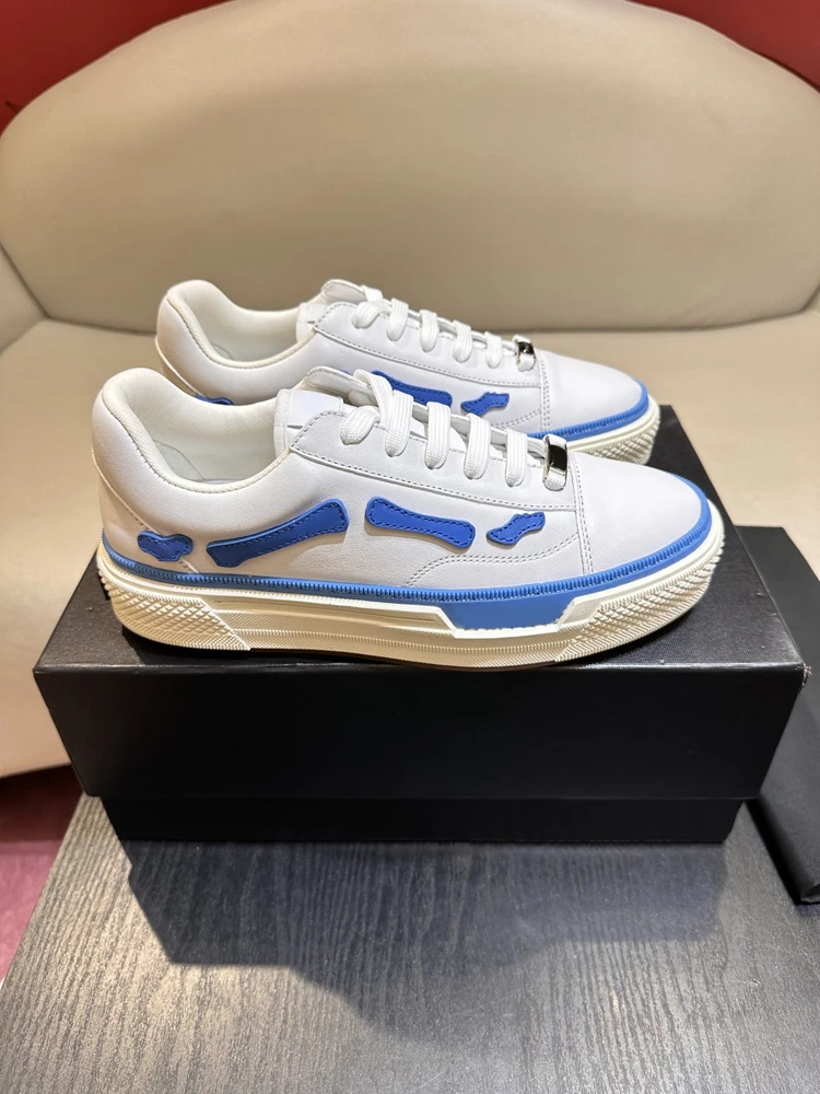 

AM Casual Sneakers Luxury Cow Leather Bone Design Thick Bottom Couple Shoes Summer Men Splicing Brand Unisex Sports Shoes