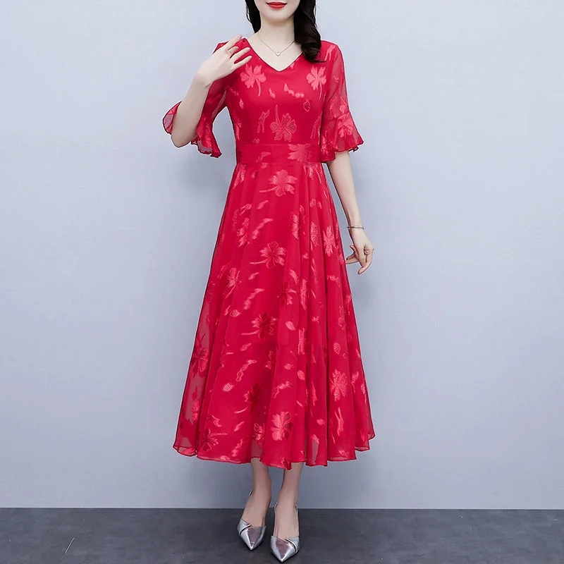 Платье-Макси женское шифоновое элегантное приталенное однотонное пляжное