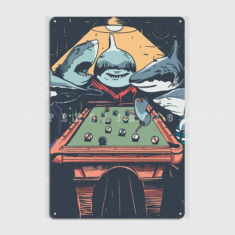 Винтажный бильярдный плакат в виде акулы металлический для кинотеатра гаража