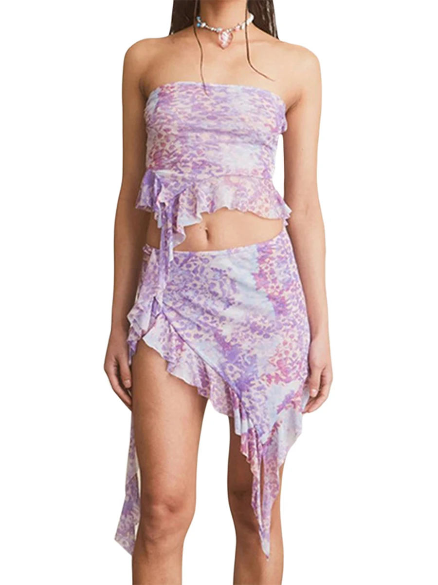 

Women 2 Pieces Tops Skirt Suit Sleeveless Off Shoulder Crop Vest Tops Pleated Short Skirt Outfits