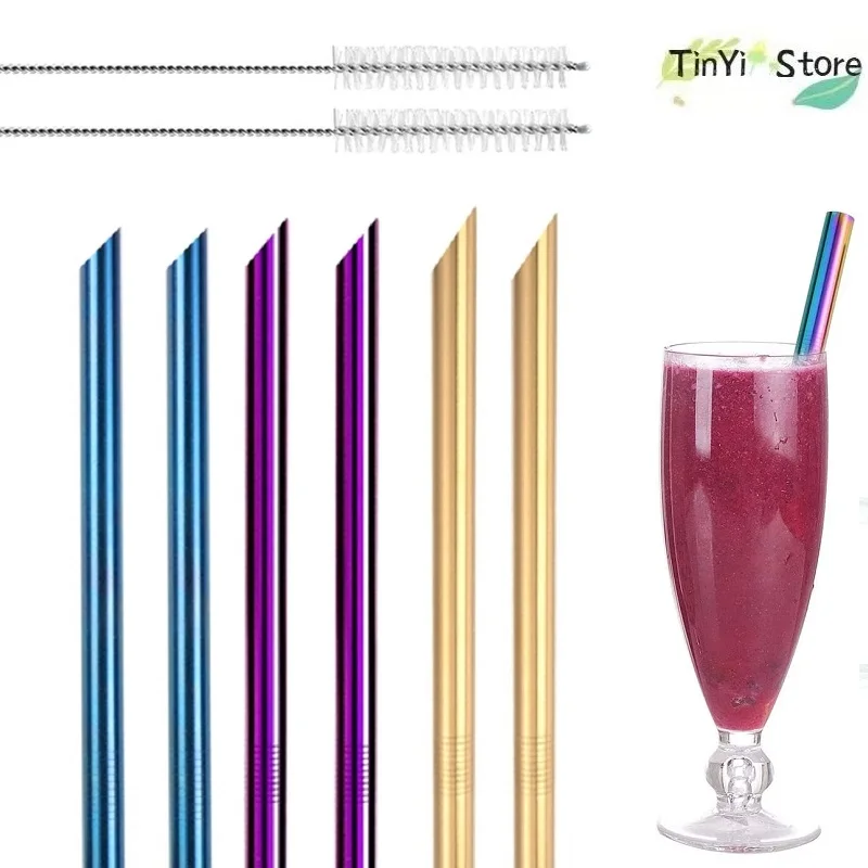 

4Pcs Sharp Reusable Boba Straws 304 Stainless Steel Smoothie Straws Angled Tips 0.5" Wide Drinking Metal Straw for Bubble Tea