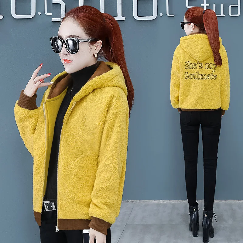 Faux Lamb Fur Thickened Coat for Women 2022 Winter New Korean Loose Warm Coat Small Fragrant Hooded Coat Basic  Fur Jackets