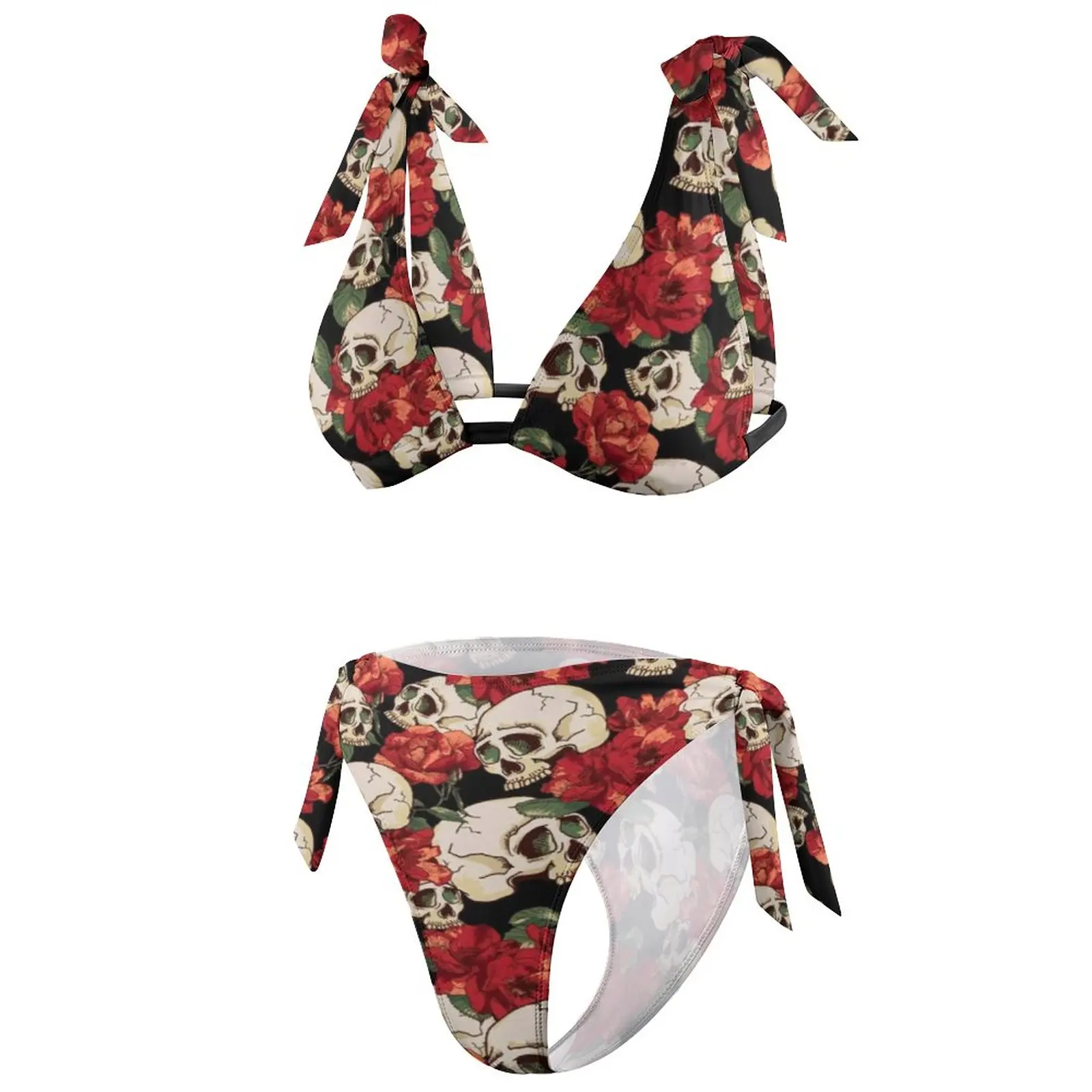 Купальник-бикини пуш-ап с принтом в виде черепа и цветов |