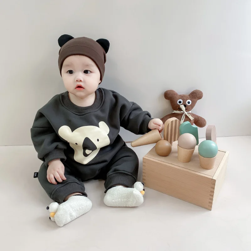 

Winter Baby Rompers Cartoon Koala Boys Jumpsuits Lining Fleece Thicken Warm Girls One Piece Clothes