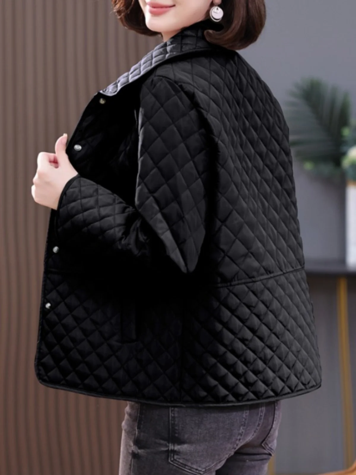 Женское Стеганое пальто Mom Sle зимнее маленькое в клетку с подкладкой из хлопка и