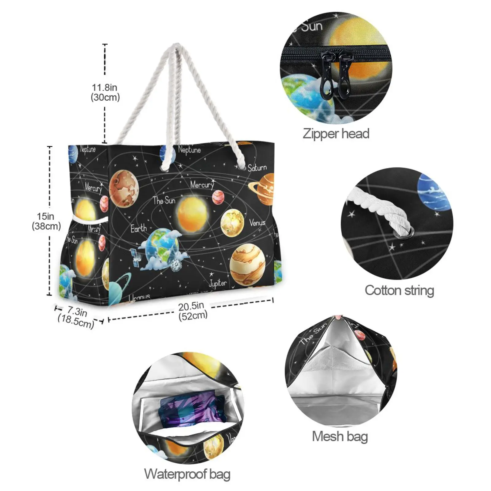 Luxury Designe Handbags Tote Beach Bag Shopper Shoulder Bag Large Capacity Solar System Travel Women's Bag Black 2023 Tend