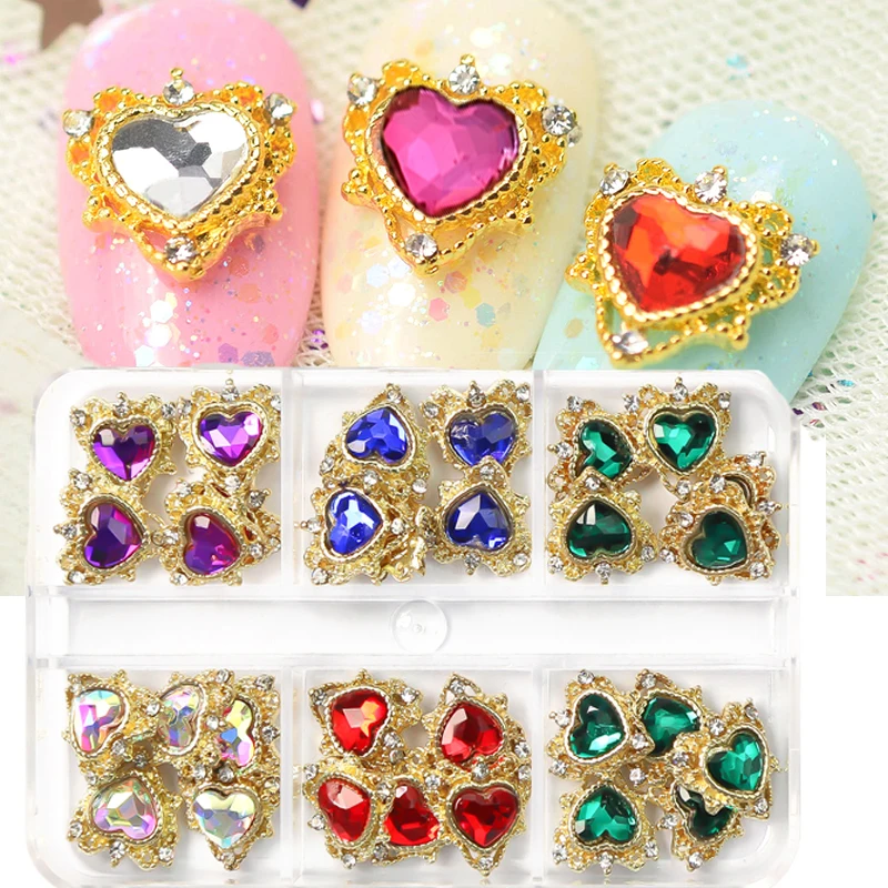 

Vintage Heart Nail Charms 20 colors beautiful nail charm 10/30 pieces vintage heart nail jewelry Valentine 3D nail charms