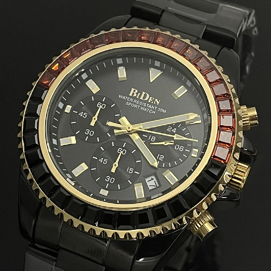 

BIDEN Rainbow Diamonds Watch For Men Full Stainless Steel Multifunctional Quartz Wristwatch Business Luxury Male Clocks Hot Sell