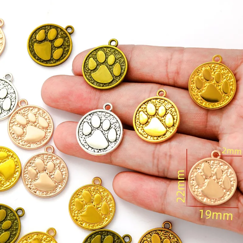 

10 шт. 5 цветов Очаровательная круглая собака следы DIY брелок цепочка браслет ожерелье кулон ювелирные изделия ручной работы аксессуары 22*19 мм D9336