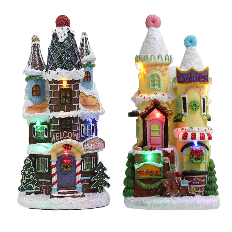 Christmas Scene Village Houses LED Decor Xmas Gingerbread Man Cottage Holiday Light with Warm,Battery Operate Christmas Ornamnet