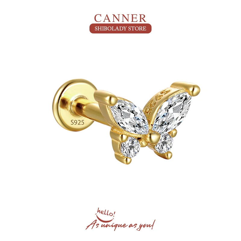 

CANNER 1Pc Butterfly 925 Sterling Silver Earring For Women Stud Earring 16G Thread Piercing 18K Wedding Party Fine Jewelry