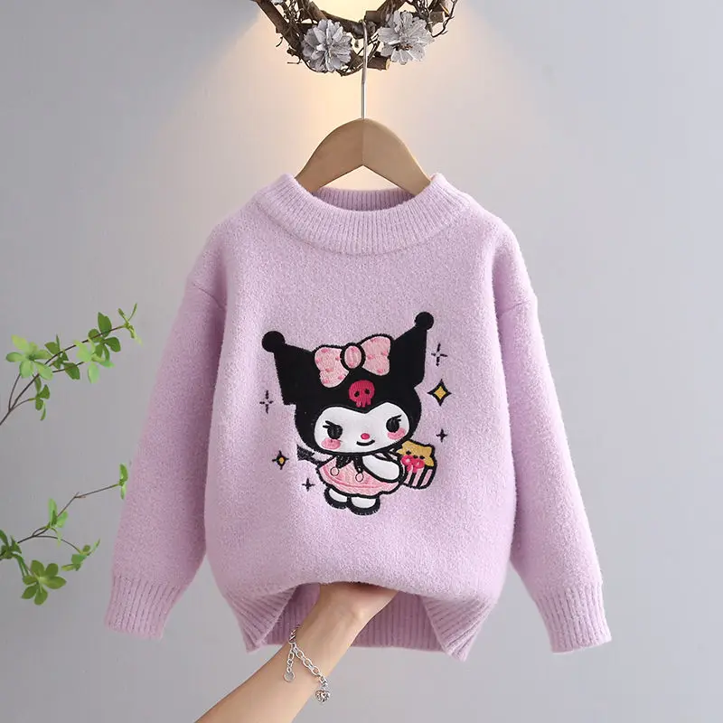 

Новинка Kawaii Sanrio Kuromi детский вязаный джемпер мультяшный милый ученический плюшевый теплый утепленный Вышитый Костюм игрушки для детей подарок