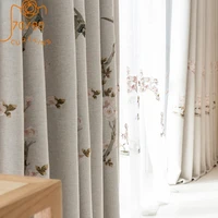 cotton and linen chinese style flower and bird printing curtains for living room bedroom dining room decoration partition