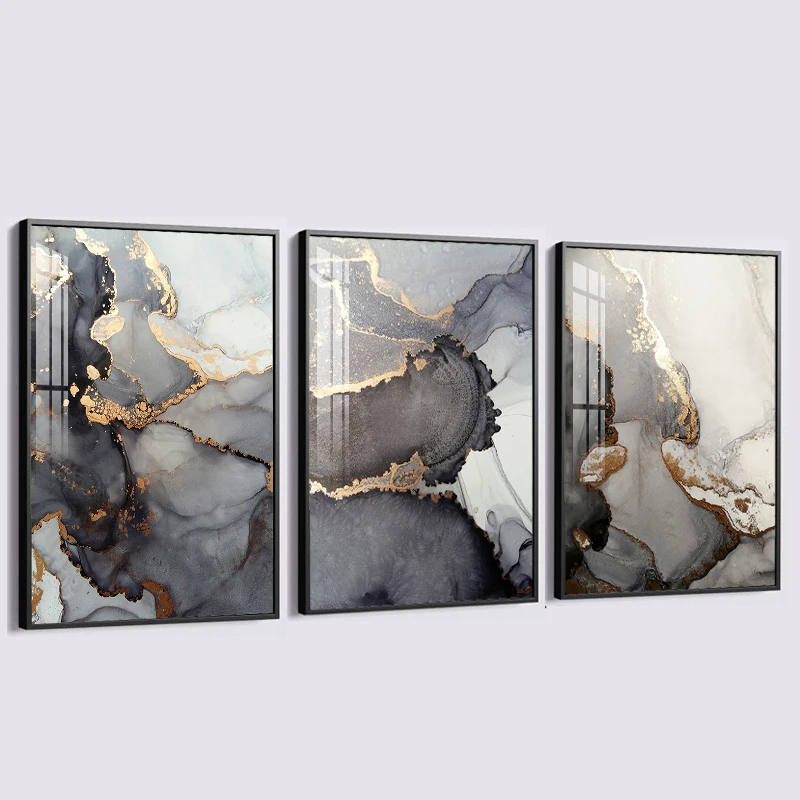 

Black Gold Ink Rendering Abstract Art Painting Gold Quicksand Canvas Prints and Posters Modern Wall Art Picture LivingRoom Decor