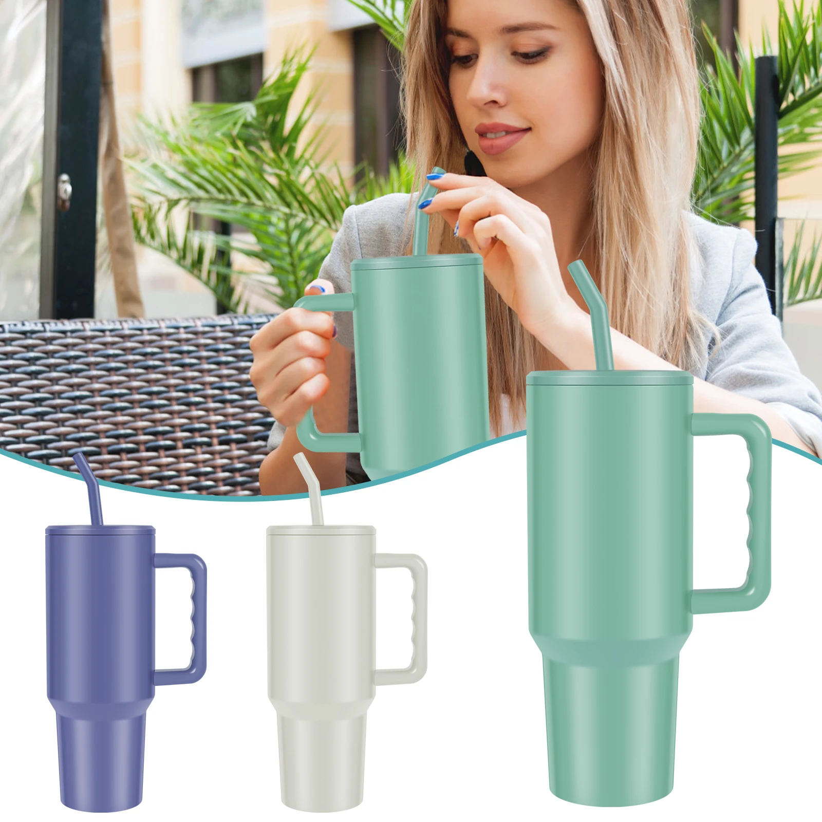 

Дорожная кружка с ручкой 40 унций/1182 мл дорожная Изолированная чашка портативная Изолированная бутылка с соломинкой и соломинкой из нержавеющей стали