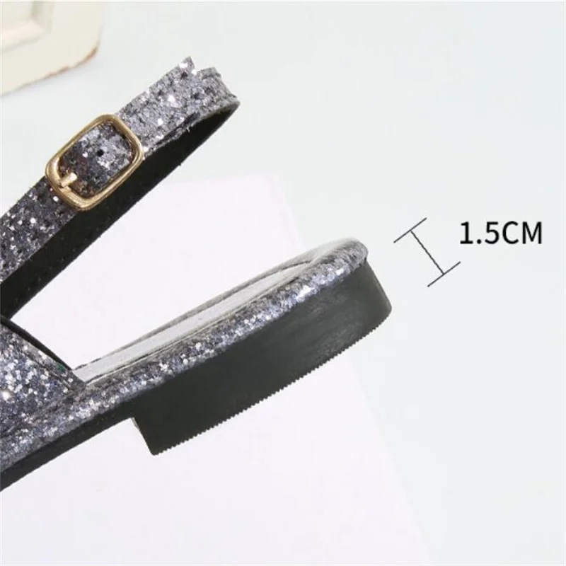 Women's Sequin Bow Fashion Sandals Low Heel Flat Roma Shoes Casual Beach Outdoor Flip Flop Sandals Metal Decoration Ladies Flat