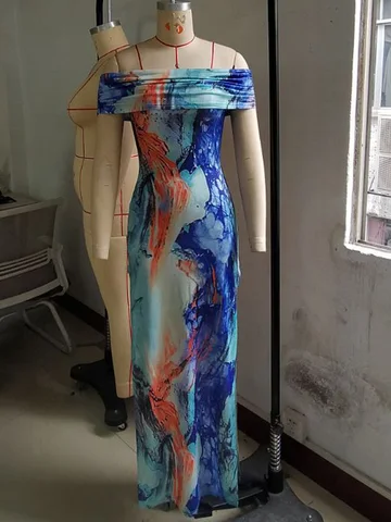 Kricesseen длинное цельное платье с тропическим принтом с открытыми плечами и высоким разрезом, модное облегающее платье на завязках, яркие костюмы
