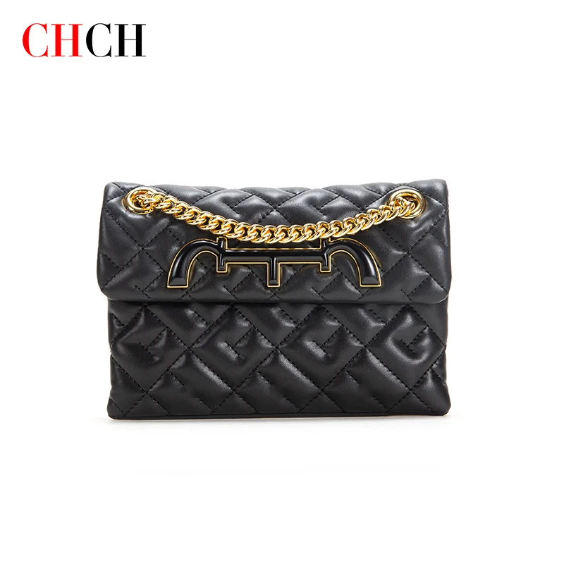 CHCH Fashion Women's Handbag Gold Metal Chain Bag 2023 Casual One-shoulder Solid Color Women's Small Square Bag