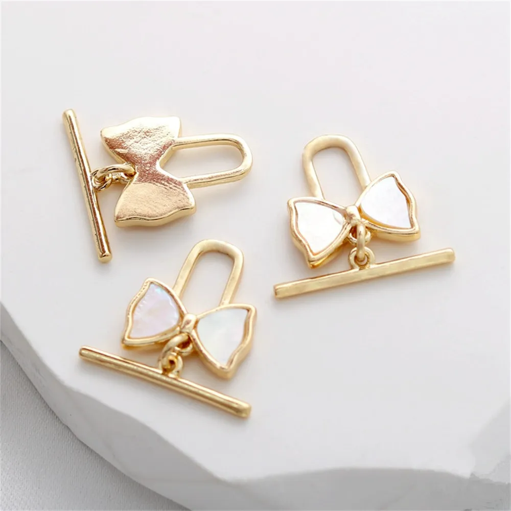 

14K clad gold inlay white shell bow OT buckle closing connecting buckle diy handmade bracelet necklace accessories